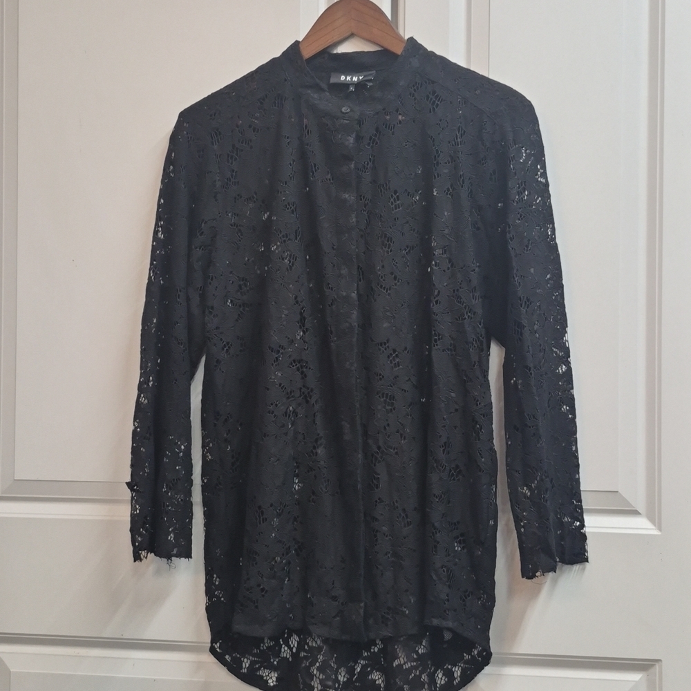 DKNY Women's Lace Long Sleeve Shirt, Size M, Feminine, Romantic, Gothic